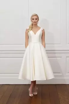 Mikado short wedding dress with v-neck